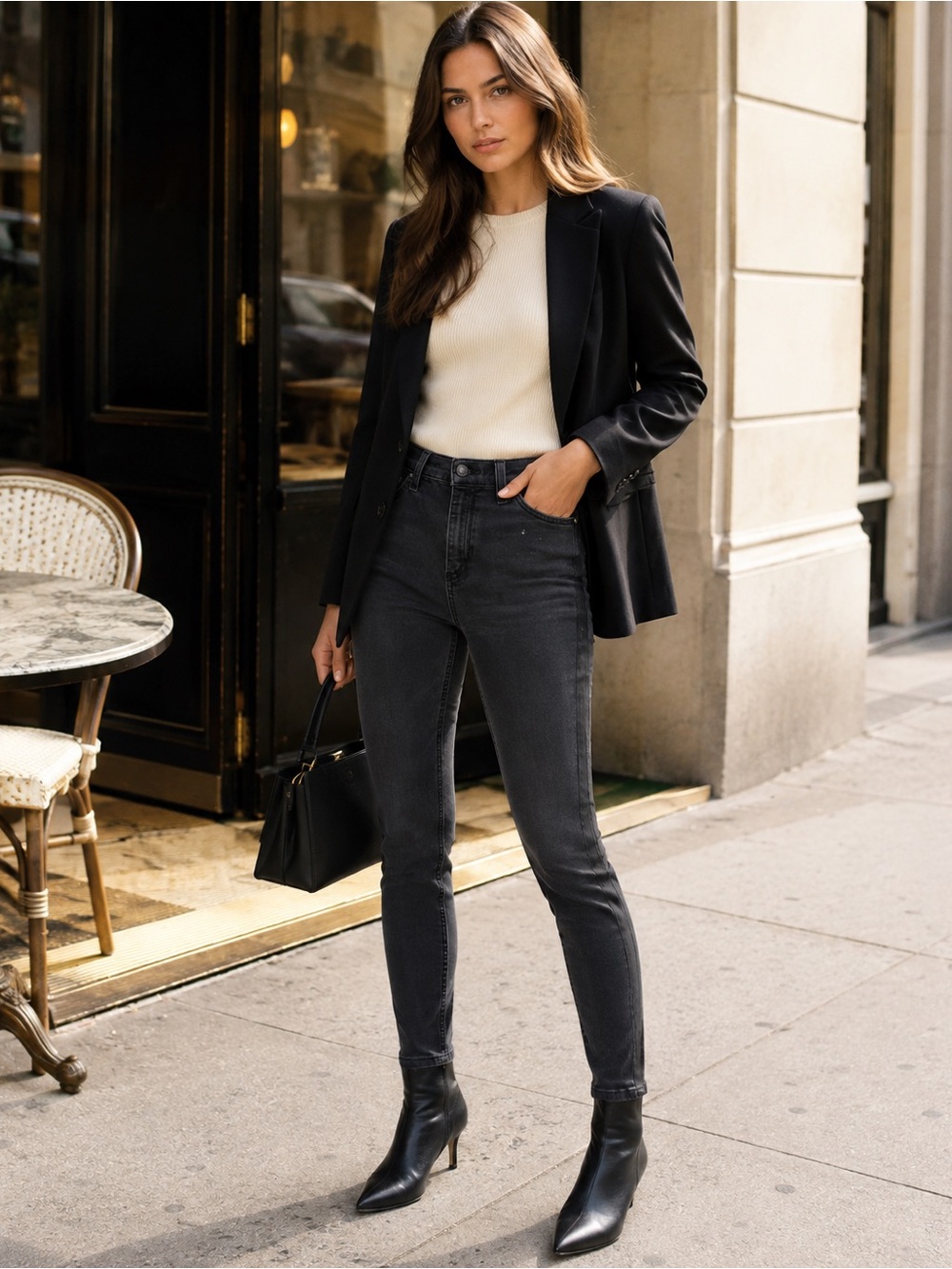 Rag & Bone High Rise Ankle Skinny Jeans Size 29 Washed Black Tuxedo Stripes